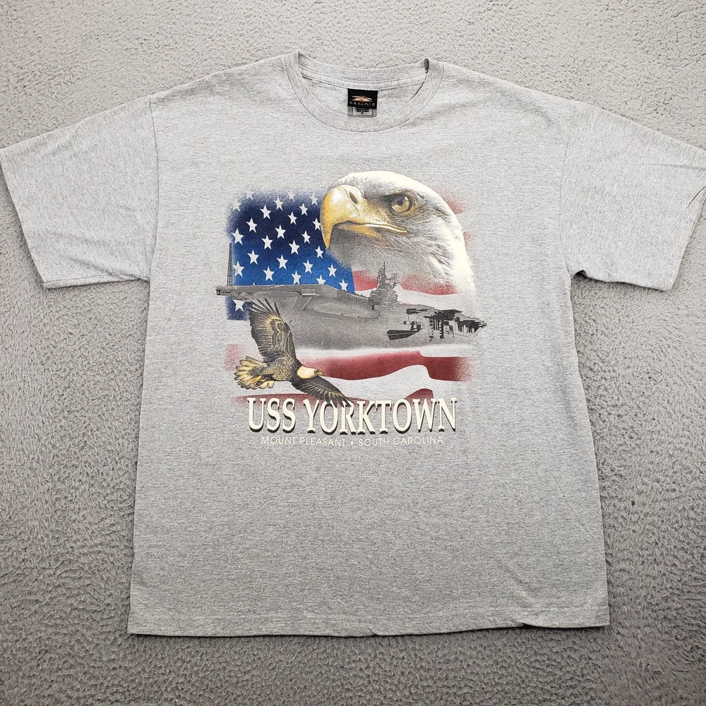 Prairie Mountain Shirt Mens‎ XL Gray Short Sleeve America Eagle Flag Stars USS